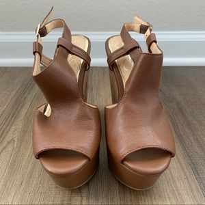 Jessica Simpson Kenni Tan Leather Wedges Sandals